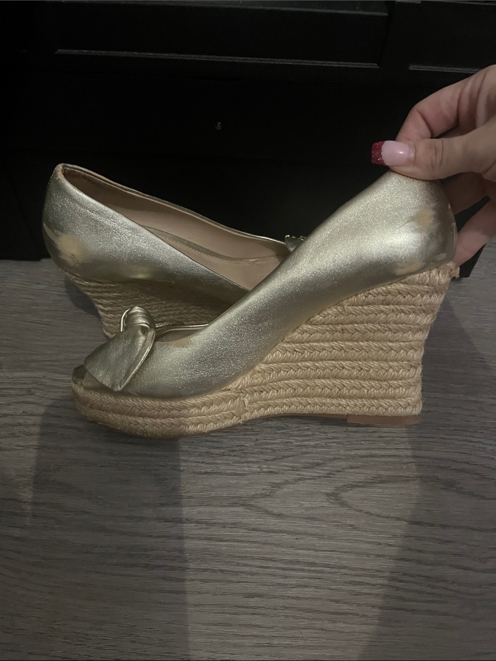 Tory Burch Metallic Gold Knot Peep-Toe Wedge Espadrille - Picture 11 of 13